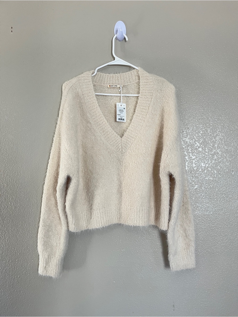 NWT Marine Layer Cream V-Neck Fuzzy Sweater - Picture 3 of 8